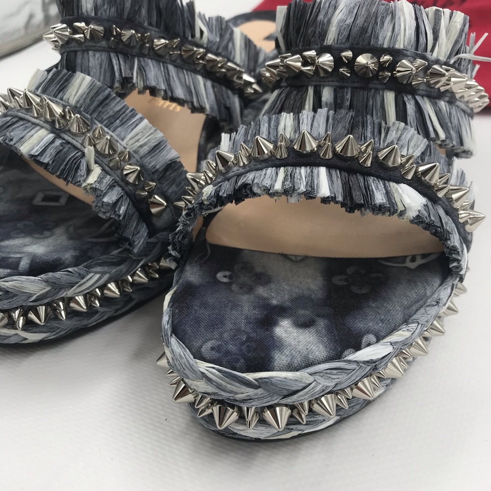 Christian Louboutin Spiked Denim Espadrille Mules - Picture 9 of 16